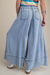 Fray hem wide leg denim