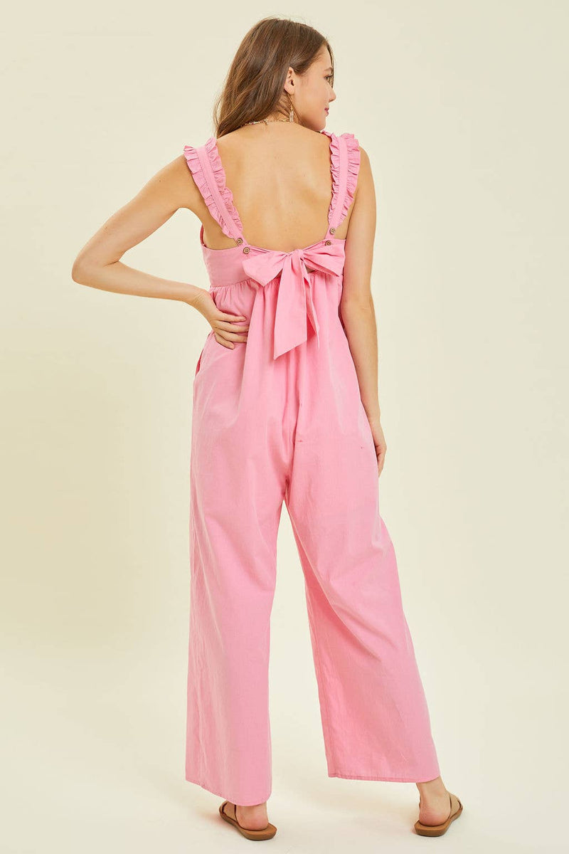 WIDE-LEG JUMPSUIT WITH BACK TIE: BUBBLEGUM