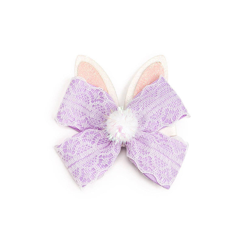 Lavender Lace Easter Bunny Bow Clip - Girls - Easter Basket