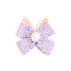 Lavender Lace Easter Bunny Bow Clip - Girls - Easter Basket