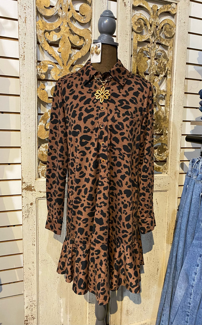 Leopard button front dress