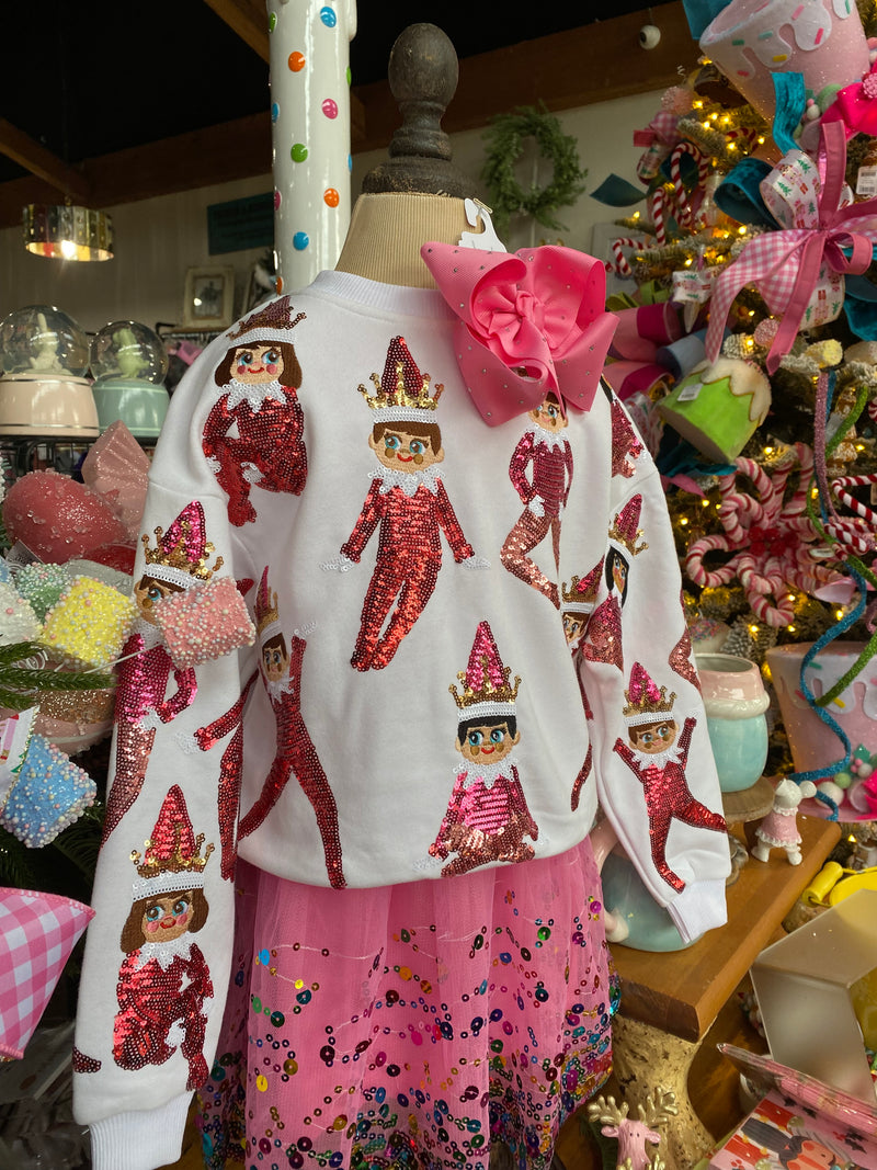 QOS kids white elf sweatshirt