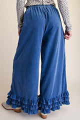 Ruffle bottom Mineral washed pants