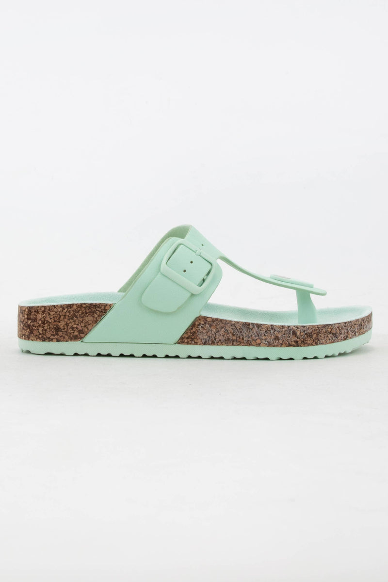 AUDRINA T-SHAPE CUT OUT UPPER THONG STYLE SLIDE SANDAL: MINT