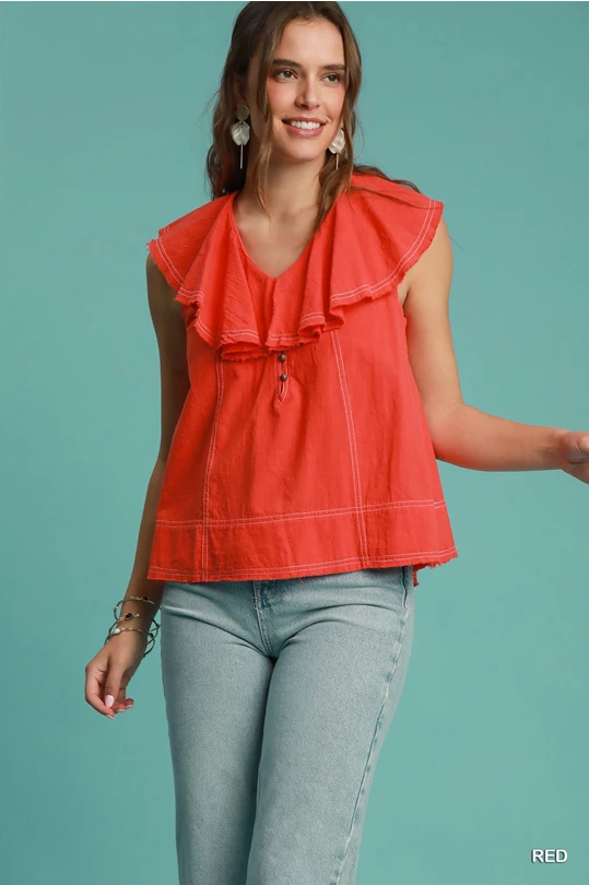 Red thick stitch sleeveless top