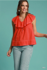 Red thick stitch sleeveless top