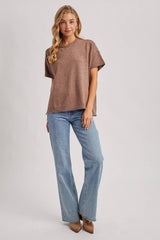 CREW NECK KNIT T-SHIRT: MOCHA