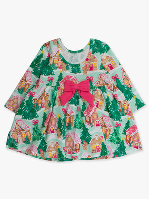 Girls Pink Jolly Gingerbread Knit Long Sleeve Twirl Dress