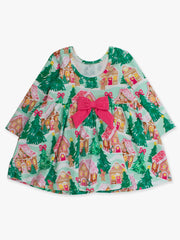 Girls Pink Jolly Gingerbread Knit Long Sleeve Twirl Dress