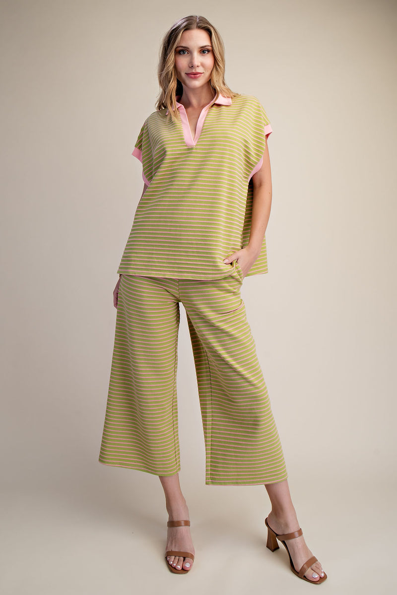 Striped texture crop pant set