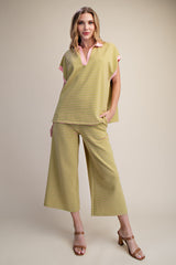 Striped texture crop pant set