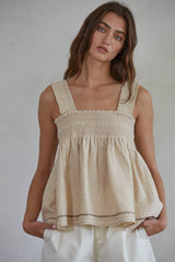 Woven Cotton Square Neck Sleeveless Flare Top