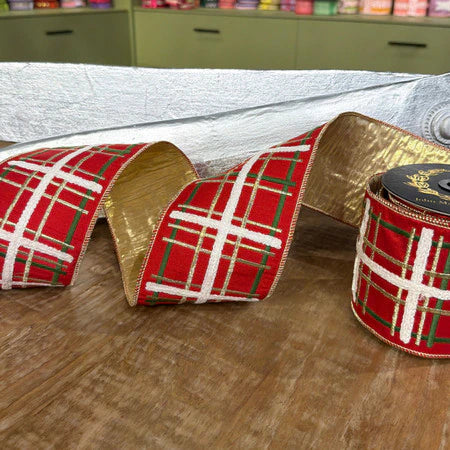 4X5yds red, green, and gold metallic ribbon