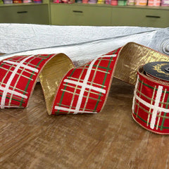 4X5yds red, green, and gold metallic ribbon