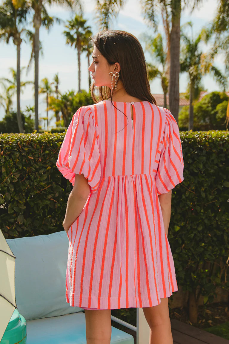 Gauze Front Tie Striped dress