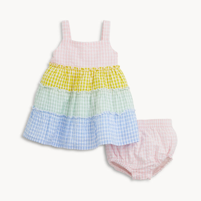 Multi Gigham tiered dress with bloomers