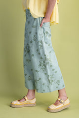 Sage floral wide leg crop pant