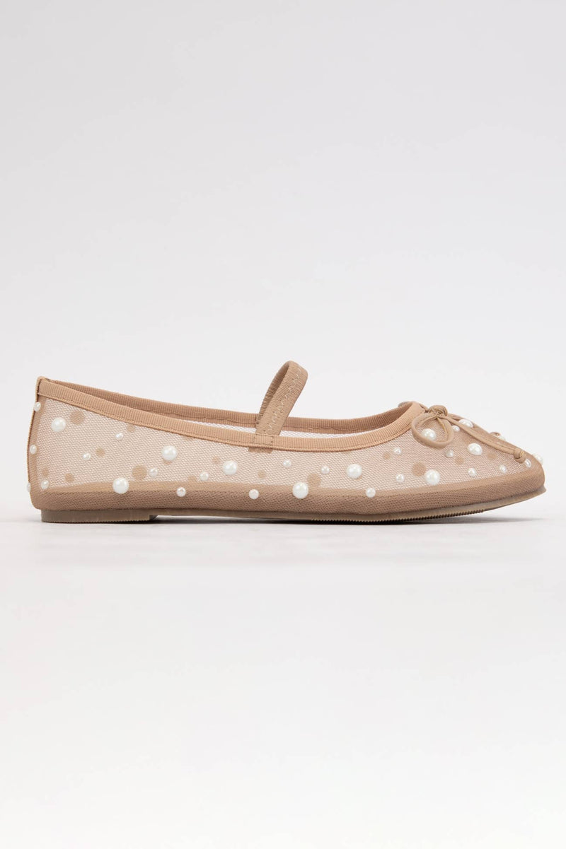 CARLY SHEER MESH WITH PEARL EMBELLISHMENT FLAT