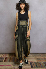 French Terry Loose Fit Knit Overalls with Contrast Panels