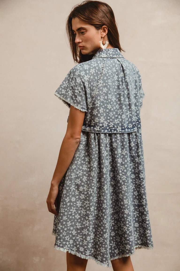 Washed Denim floral dress