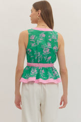 Green and Pink Peplum top