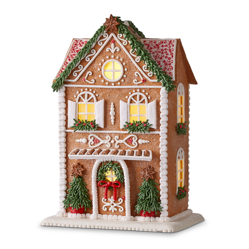 13” lighted gingerbread house with trees