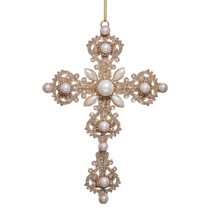 Glittered and pearl cross ornament