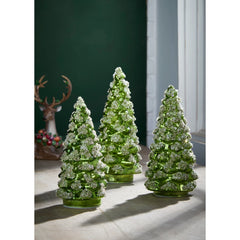9.5” lighted green trees (set of 3)