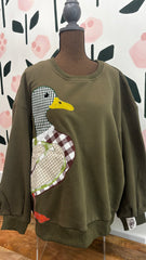 QOS Hunter green with duck plaid sweater