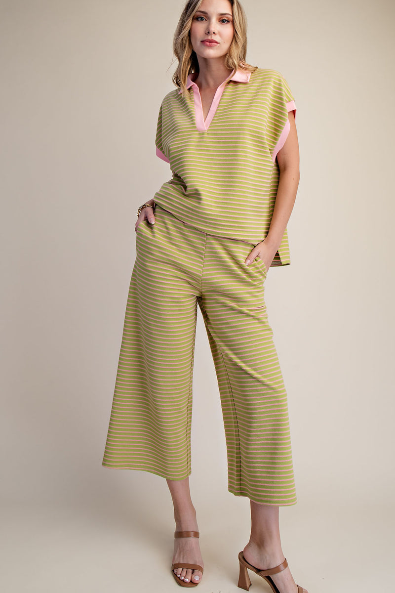 Striped texture crop pant set