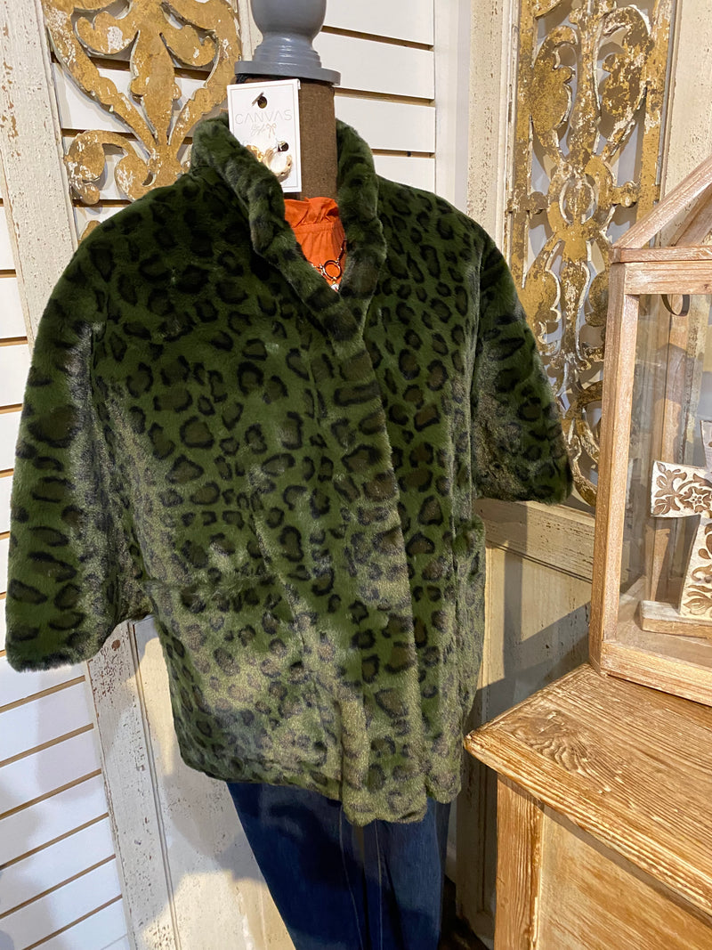 Leopard faux capelet jacket