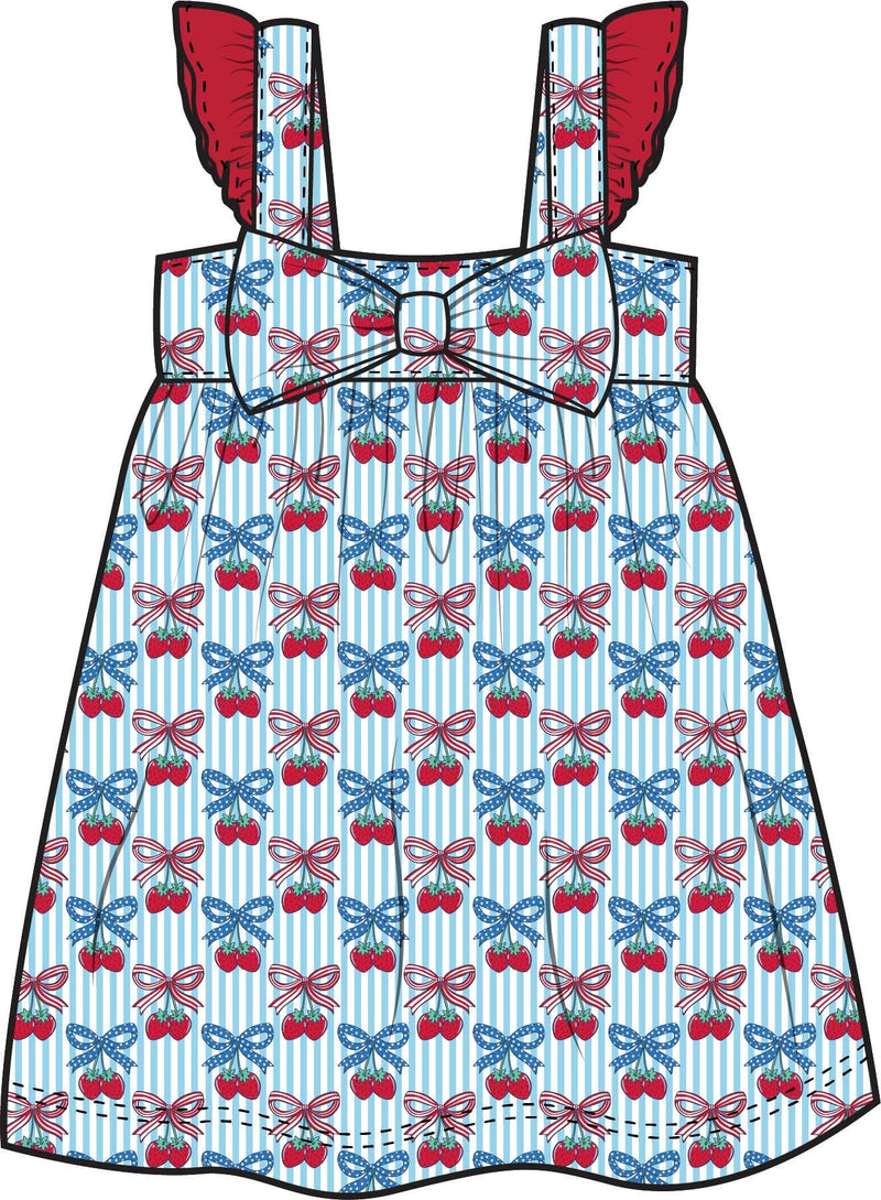 Girls Berries & Bows Cotton Gauze Flutter Bow Woven Dress