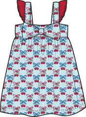 Girls Berries & Bows Cotton Gauze Flutter Bow Woven Dress