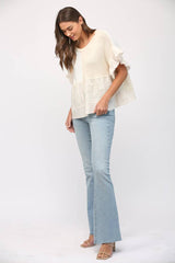PATCHWORK FLUTTER SLV SWEATER: IVORY