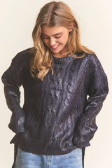 Cire Fabric Knit Round Neck Sweater