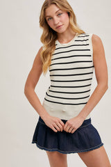 STRIPED MUSCLE KNIT TANK TOP: BLACK STRIPE