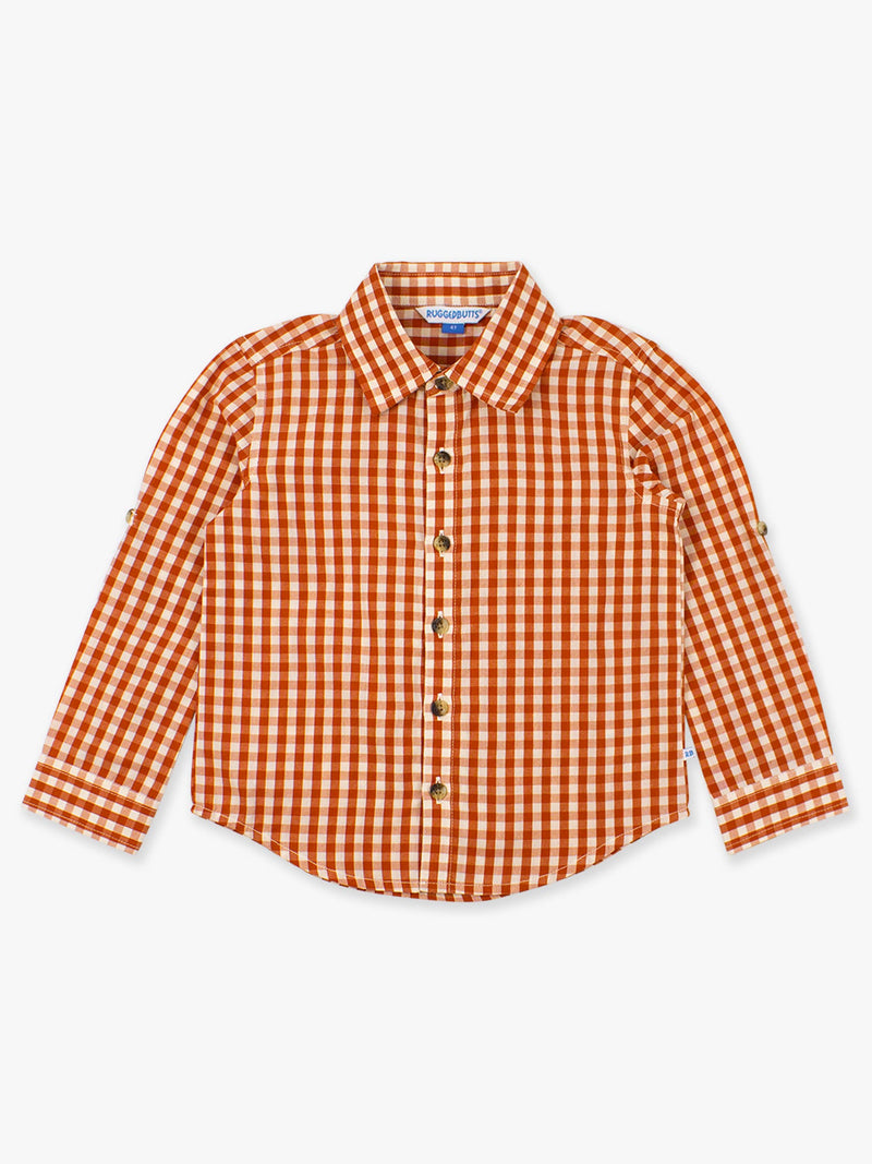 Boys Classic Rust Gingham Long Sleeve Button Down