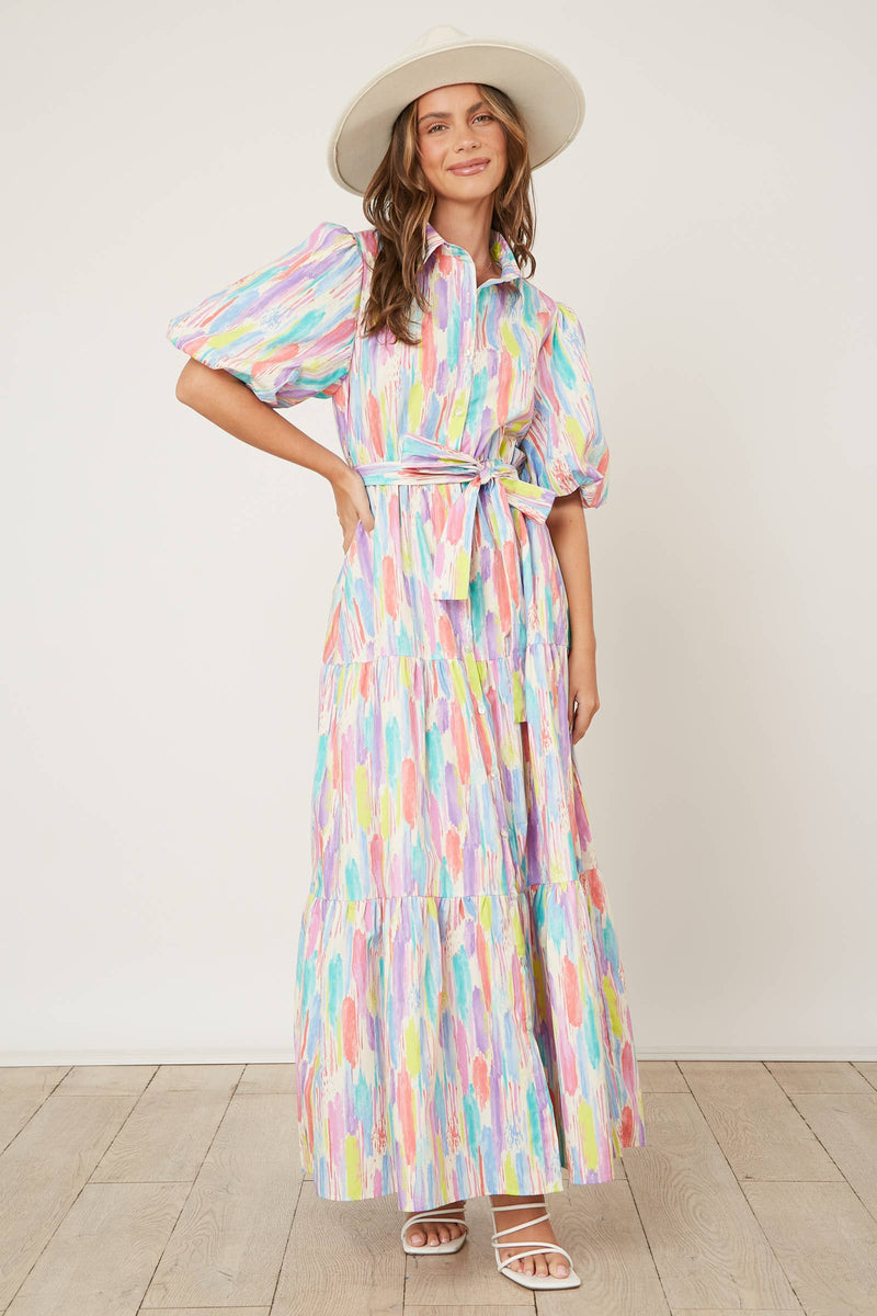 Poplin Puff Sleeve Maxi Shirt Dress