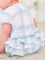 Baby Girls Smocked Puff Sleeve Romper with Stripes