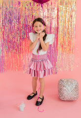 Ruffle Skort in Pink Lamé