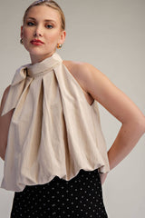 High Neck Tie Wrap Balloon Sleeveless Top