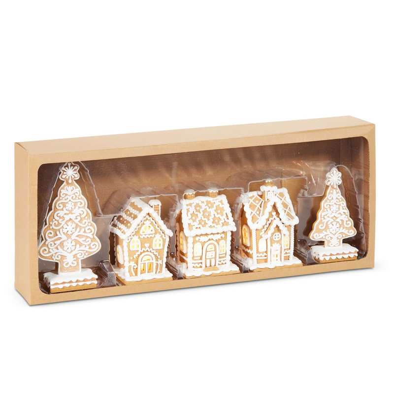 8.25” boxed gingerbread house and tree sets
