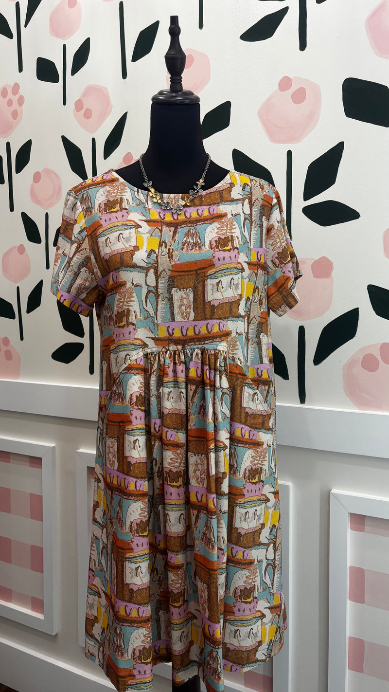 Blue linen blend easy dress