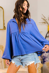 Collared Split Neck Pleating Top