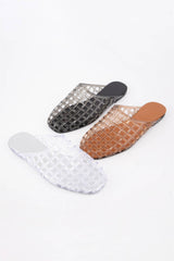 Transparent Woven Jelly Mule Flats: BROWN