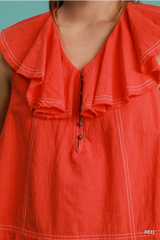 Red thick stitch sleeveless top