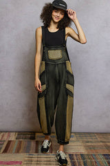 French Terry Loose Fit Knit Overalls with Contrast Panels