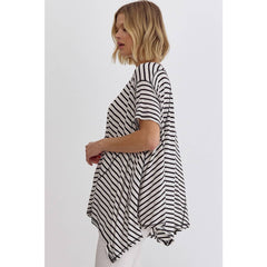 Stripe print round neck short sleeve top
