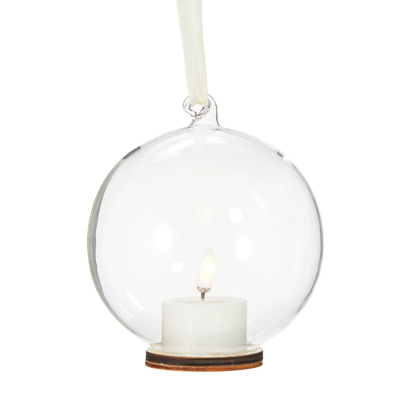 5.5” clear ornament with ivory tea light