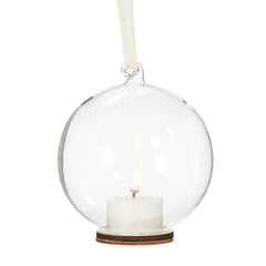 5.5” clear ornament with ivory tea light